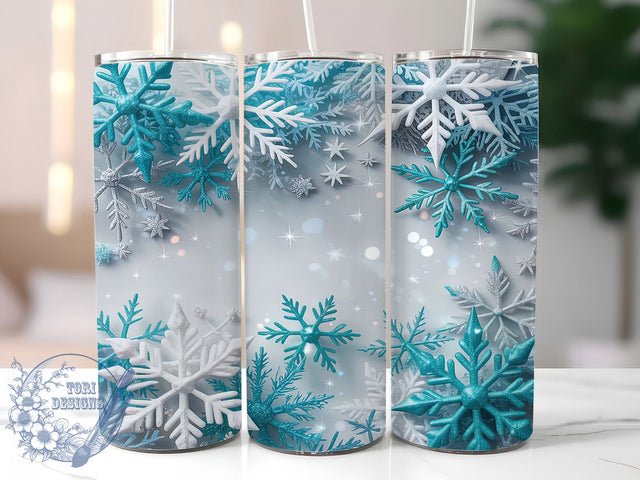 Teal Green Snowflake Tumbler, Seamless Winter Snow Wrap, Snowflake Sublimation Design, 20oz Teal Snow Tumbler, Frosty Green Art, Whimsical Snowflake Mug, Festive Winter Cup Sublimation ToriDesigns 