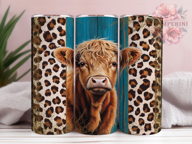 Teal Highland Cow Tumbler Wrap Gift, Teal Cow Design, Farm Animal Gift, Cowhide Pattern, Sublimation Template, 20oz Tumbler Wrap, Country Style Gift Sublimation Li Zamperini 
