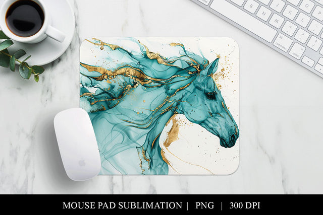 Teal Horse Mouse Pad Sublimation | Gold Abstract Desk PNG Sublimation BijouBay 