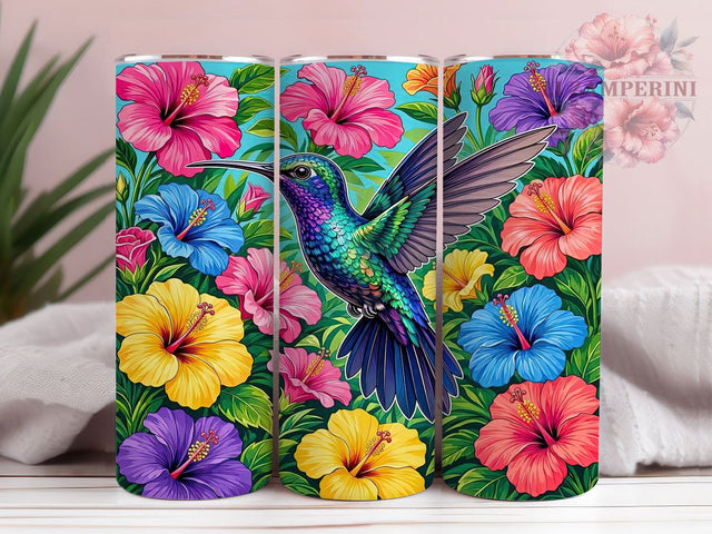 Teal Hummingbird Hibiscus Garden 20oz Tumbler, Teal Hummingbird, Hibiscus Floral, Garden Design, Sublimation Wrap, 20oz Tumbler, Tropical Aesthetic, Nature Charm Sublimation Li Zamperini 