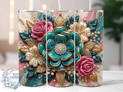 Teal Jeweled Floral 20oz Tumbler, Teal Jeweled Floral, Jeweled Floral PNG, Teal Floral Tumbler, Teal Jeweled PNG, Jeweled Tumbler PNG, Floral Tumbler PNG, 20oz Tumbler Wrap Sublimation ToriDesigns 