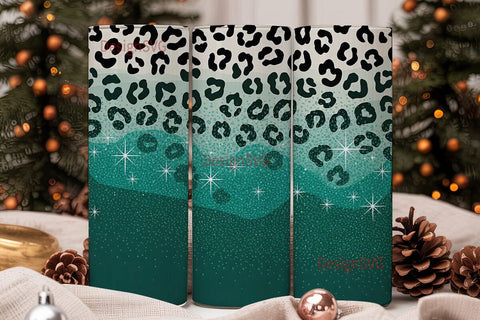 Teal Leopard Glitter 20oz Tumbler Wrap Sublimation DesignSVG 