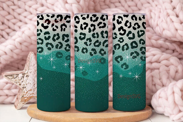 Teal Leopard Glitter 20oz Tumbler Wrap Sublimation DesignSVG 