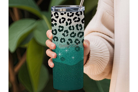 Teal Leopard Glitter 20oz Tumbler Wrap Sublimation DesignSVG 