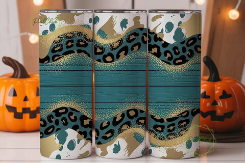 Teal Leopard Glitter 20oz Tumbler Wrap Sublimation PixelChick 