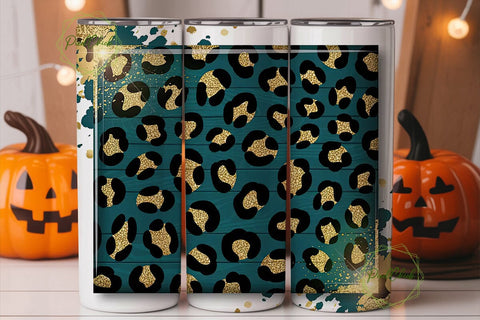 Teal Leopard Glitter 20oz Tumbler Wrap Sublimation PixelChick 