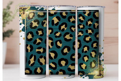 Teal Leopard Glitter 20oz Tumbler Wrap Sublimation PixelChick 