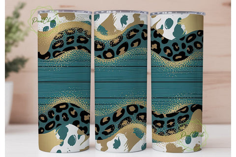 Teal Leopard Glitter 20oz Tumbler Wrap Sublimation PixelChick 