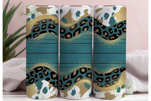Teal Leopard Glitter 20oz Tumbler Wrap Sublimation PixelChick 