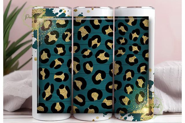 Teal Leopard Glitter 20oz Tumbler Wrap Sublimation PixelChick 