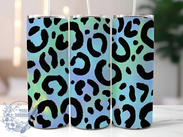 Teal Leopard Glitter Tumbler Wrap, Leopard Tumbler Design, Glitter Sublimation Wrap, 20oz Skinny Tumbler, Animal Print Tumbler, Teal Leopard Wrap, Sublimation Tumbler Design Sublimation ToriDesigns 