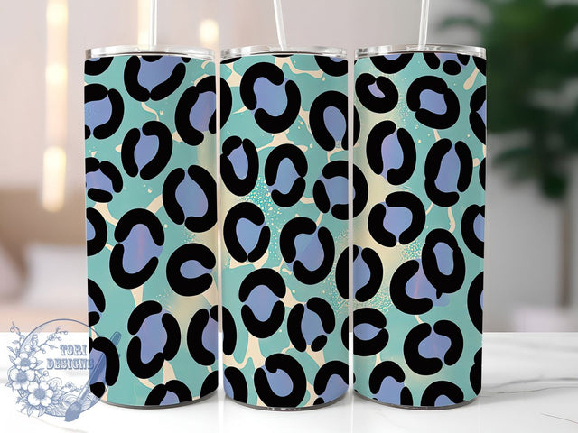 Teal Leopard Glitter Tumbler Wrap, Leopard Tumbler Design, Glitter Sublimation Wrap, 20oz Skinny Tumbler, Animal Print Tumbler, Teal Leopard Wrap, Sublimation Tumbler Design Sublimation ToriDesigns 