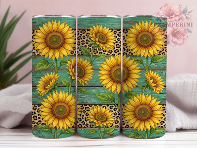 Teal Leopard Sunflower 20oz Tumbler, Teal Leopard, Leopard Sunflower, Sunflower Tumbler, 20oz Tumbler, Teal Tumbler, Leopard Tumbler, Tumbler Wrap Sublimation Li Zamperini 
