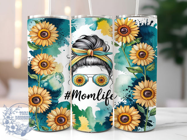 Teal Leopard Sunflower Mom Tumbler, Mom Life Tumbler Wrap, 20Oz Teal Drinkware, Sunflower Mom Cup, Leopard Print Sunflower Wrap, Sublimation Mom Gift, Floral Mom Life Cup Sublimation ToriDesigns 