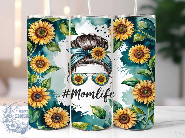 Teal Leopard Sunflower Mom Tumbler, Mom Life Tumbler Wrap, 20Oz Teal Drinkware, Sunflower Mom Cup, Leopard Print Sunflower Wrap, Sublimation Mom Gift, Floral Mom Life Cup Sublimation ToriDesigns 