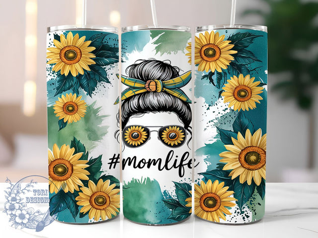 Teal Leopard Sunflower Mom Tumbler, Mom Life Tumbler Wrap, 20Oz Teal Drinkware, Sunflower Mom Cup, Leopard Print Sunflower Wrap, Sublimation Mom Gift, Floral Mom Life Cup Sublimation ToriDesigns 