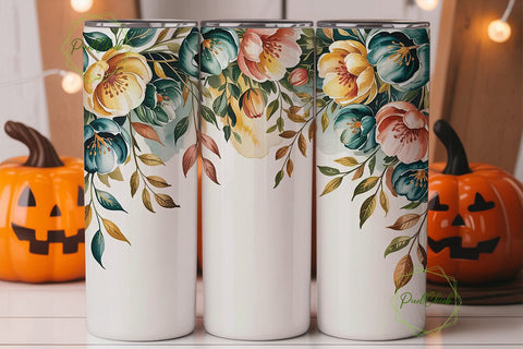 Teal & Orange Floral 20oz Tumbler Wrap Sublimation PixelChick 