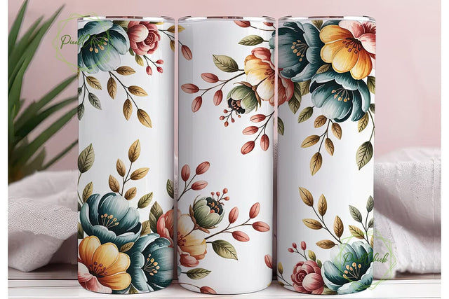 Teal & Orange Floral 20oz Tumbler Wrap Sublimation PixelChick 