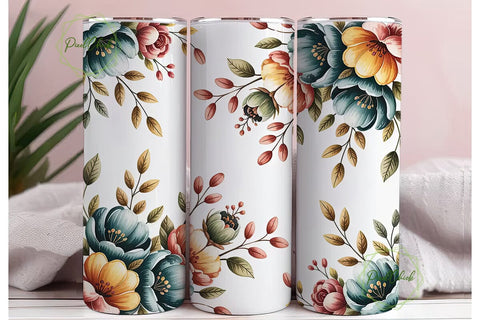 Teal & Orange Floral 20oz Tumbler Wrap Sublimation PixelChick 