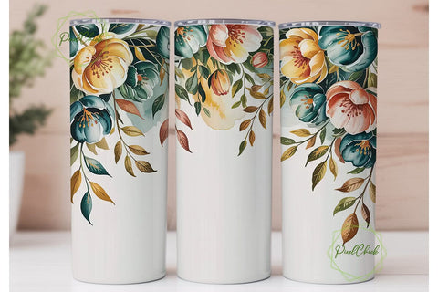 Teal & Orange Floral 20oz Tumbler Wrap Sublimation PixelChick 