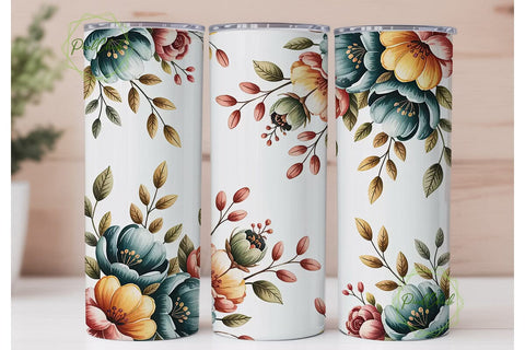 Teal & Orange Floral 20oz Tumbler Wrap Sublimation PixelChick 