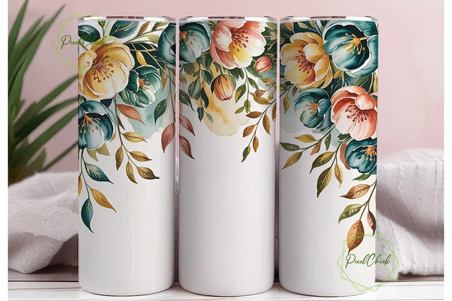 Teal & Orange Floral 20oz Tumbler Wrap Sublimation PixelChick 