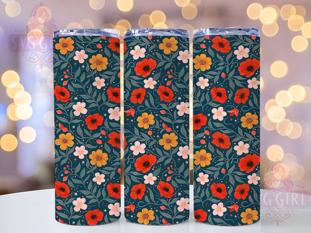 Teal Orange Poppy Floral 20oz Tumbler, Teal Accent, Orange Highlight, Poppy Motif, Floral Design, Sublimation Wrap, 20oz Tumbler, Vibrant Charm Sublimation SvggirlplusArt 