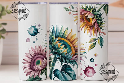 Teal & Pink Sunflower 20oz Tumbler Wrap Sublimation sassyprint 