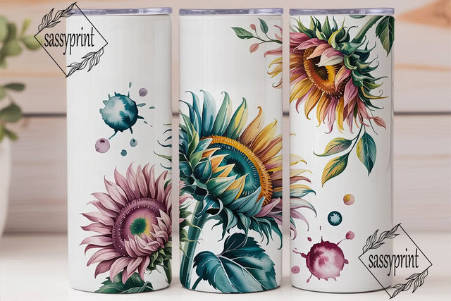 Teal & Pink Sunflower 20oz Tumbler Wrap Sublimation sassyprint 