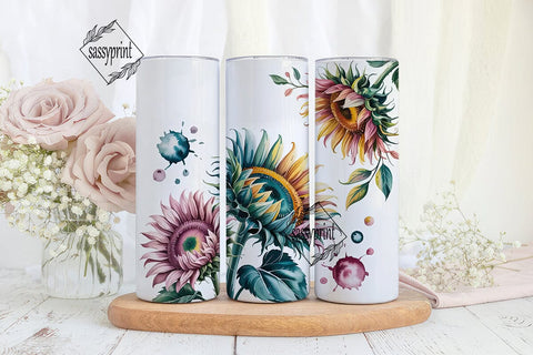 Teal & Pink Sunflower 20oz Tumbler Wrap Sublimation sassyprint 