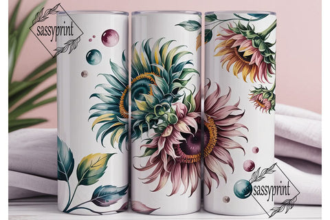Teal & Pink Sunflower 20oz Tumbler Wrap Sublimation sassyprint 