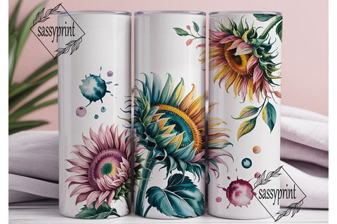 Teal & Pink Sunflower 20oz Tumbler Wrap Sublimation sassyprint 