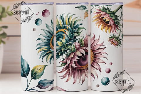 Teal & Pink Sunflower 20oz Tumbler Wrap Sublimation sassyprint 