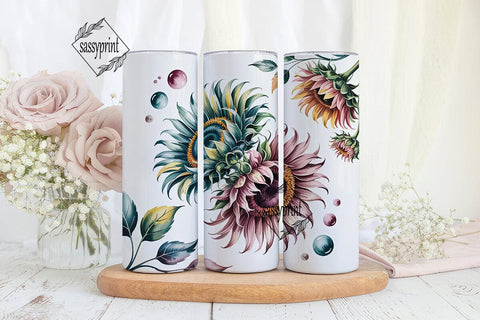 Teal & Pink Sunflower 20oz Tumbler Wrap Sublimation sassyprint 