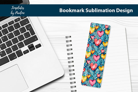 Teal Pink Yellow Heart Printable Bookmark Sublimation Sublimation Templates by Pauline 