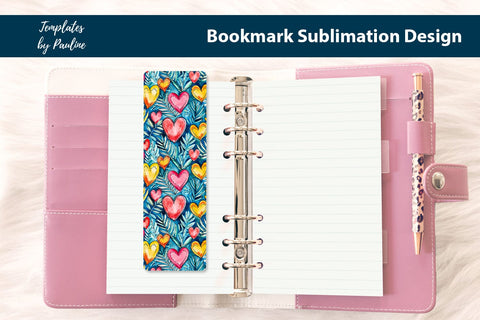Teal Pink Yellow Heart Printable Bookmark Sublimation Sublimation Templates by Pauline 