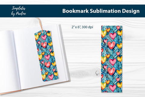 Teal Pink Yellow Heart Printable Bookmark Sublimation Sublimation Templates by Pauline 