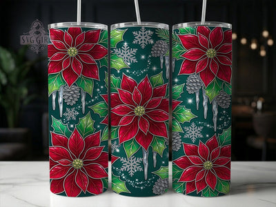 Teal Poinsettia 20oz Tumbler, Teal Poinsettia, Poinsettia Tumbler, Christmas Poinsettia, Teal Tumbler Wrap, 20oz Tumbler Wrap, Poinsettia PNG, Holiday Poinsettia Sublimation SvggirlplusArt 