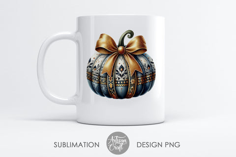 Teal pumpkin, Coquette Bow, Pumpkin Pattern Clipart Sublimation Artisan Craft SVG 