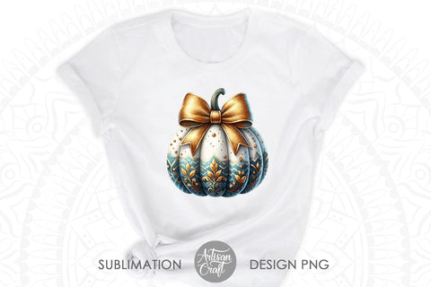Teal pumpkin, Coquette Bow, Pumpkin Pattern Clipart Sublimation Artisan Craft SVG 