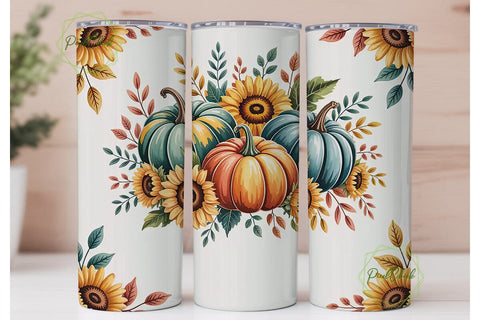 Teal Pumpkin & Fall Floral 20oz Tumbler Sublimation PixelChick 