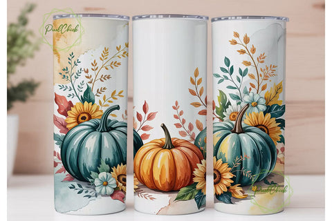 Teal Pumpkin & Fall Floral 20oz Tumbler Sublimation PixelChick 