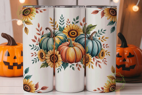Teal Pumpkin & Fall Floral 20oz Tumbler Sublimation PixelChick 