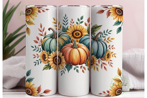 Teal Pumpkin & Fall Floral 20oz Tumbler Sublimation PixelChick 