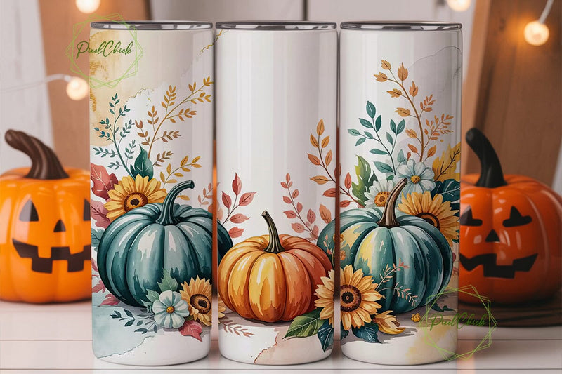 Teal Pumpkin & Fall Floral 20oz Tumbler Sublimation PixelChick 
