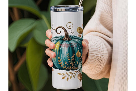 Teal Pumpkin Gold Floral 20oz Tumbler Sublimation DesignSVG 