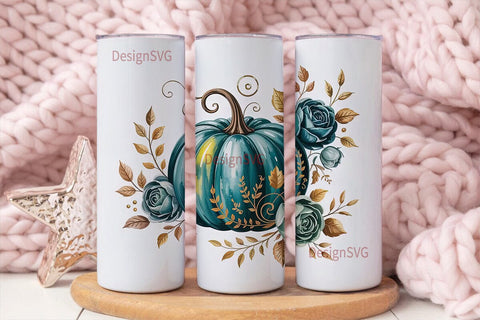 Teal Pumpkin Gold Floral 20oz Tumbler Sublimation DesignSVG 