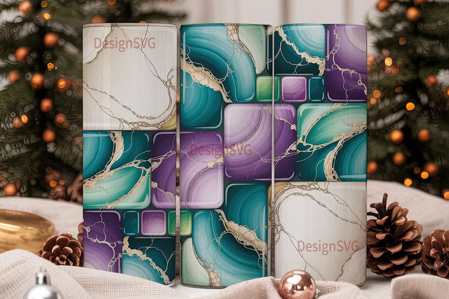 Teal & Purple Marble Mosaic 20oz Tumbler Sublimation DesignSVG 