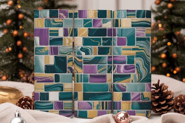 Teal & Purple Marble Mosaic 20oz Tumbler Sublimation DesignSVG 