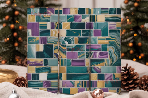Teal & Purple Marble Mosaic 20oz Tumbler Sublimation DesignSVG 